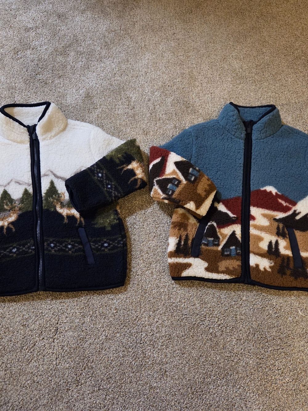 Old Navy Kids Scenic Fleece Jackets - Teal, Cream, Brown